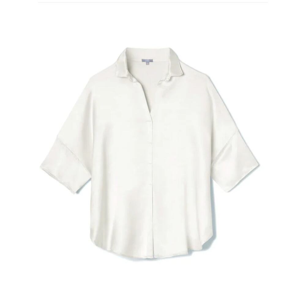 Women PJ Harlow Ivory Fran Silk Satin Top XL Luxury Sleepwear Boxy Cozy USA